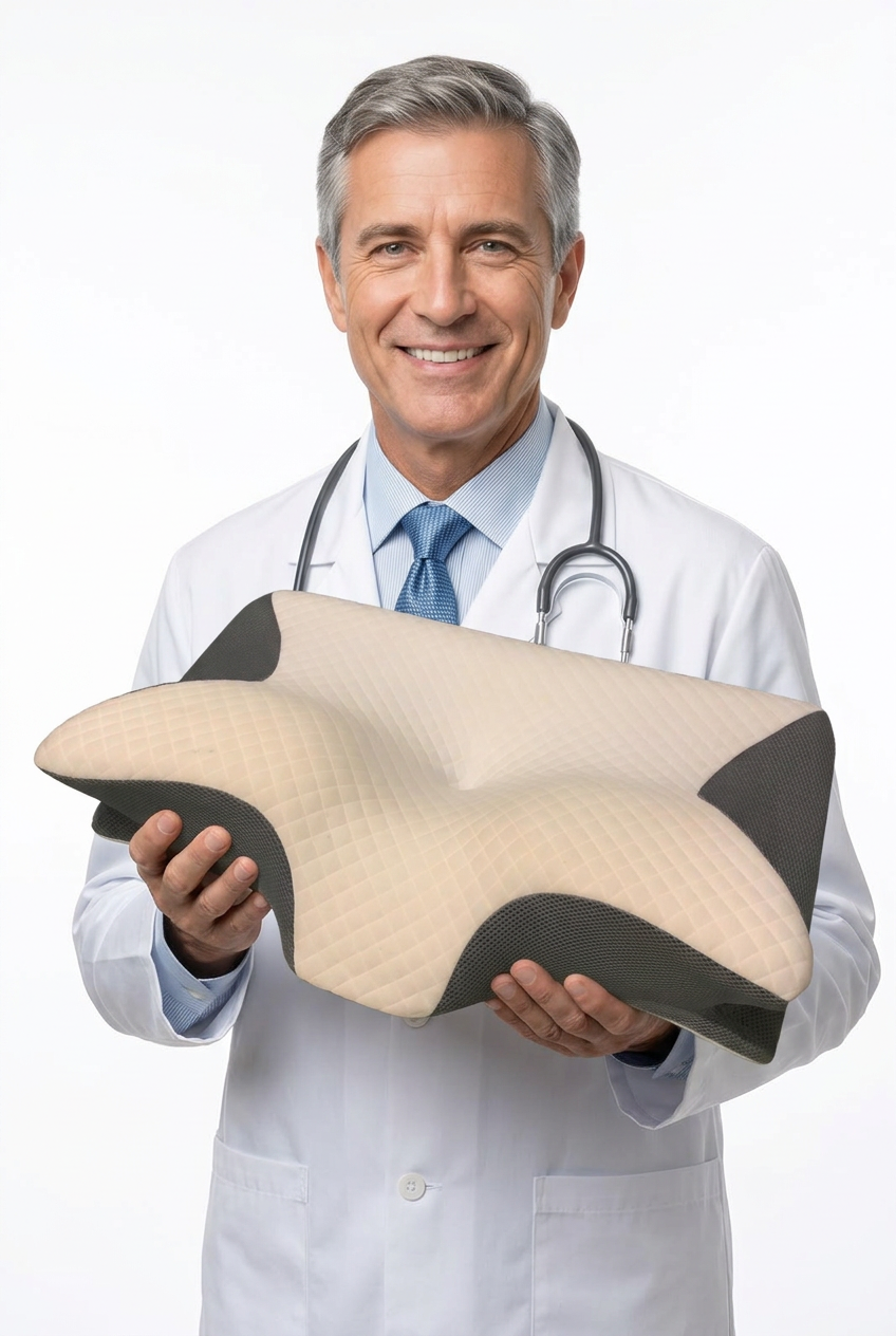 Doctor con almohada cervical